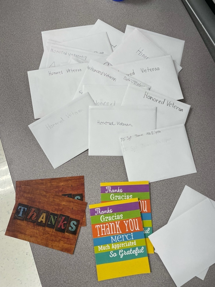 5th grade students wrote thank you cards today for the Veteran’s Honor Flight of Southern Illinois   